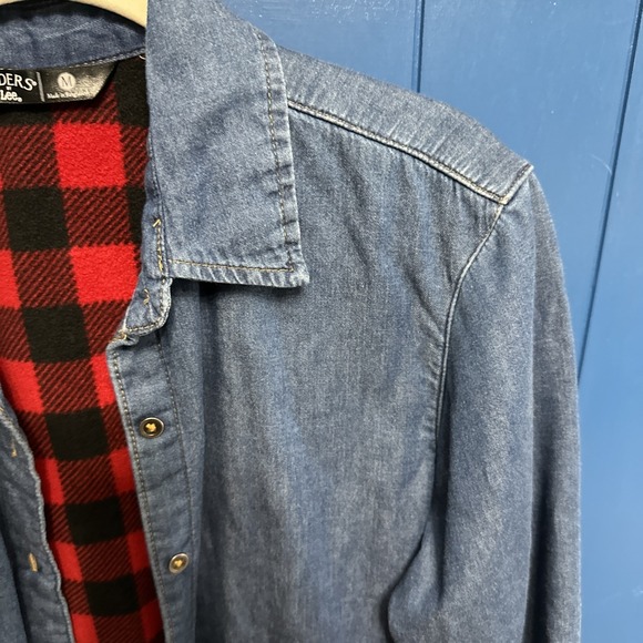 Riders Women's‎ Blue Button Up Buffalo Plaid Fleece Lining Size Med Cotton Shirt - Picture 4 of 12